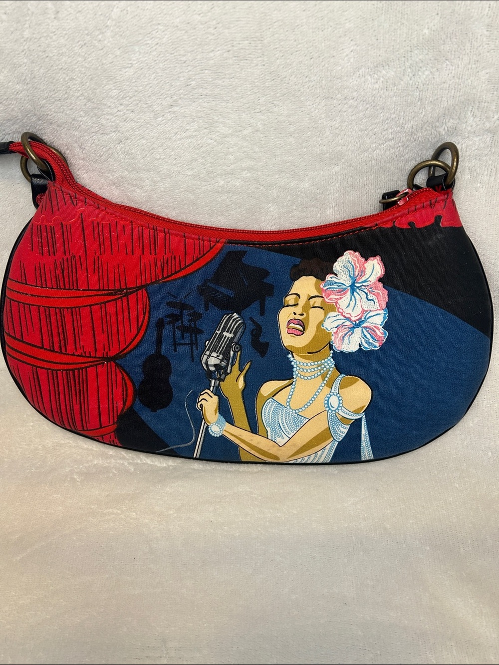 Jazz Singer Musician Retro Hobo Handbag Purse Bag Red Blue - Picture 5 of 12